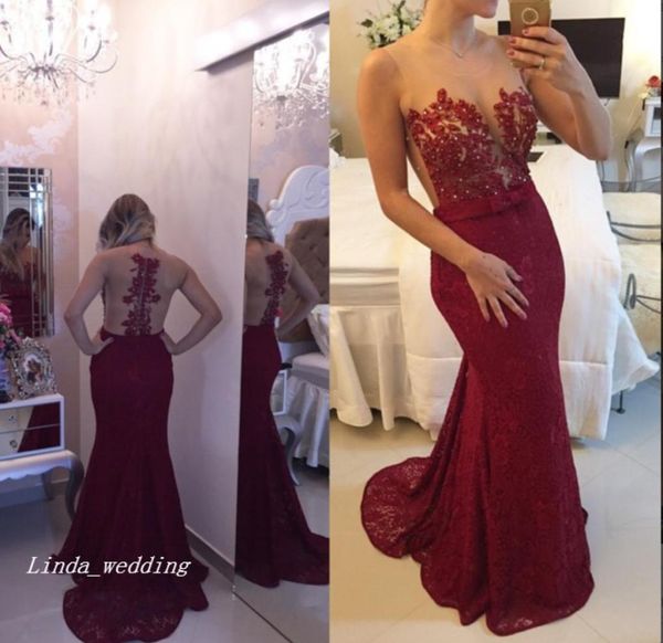 2019 Mermaid Prom Kleid Burgunder Red Applique Long Special Ecall Dress Evening Party Gown Plus Size Vestidos de Festa6385170
