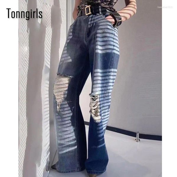Frauen Jeans Tonngirls Ripped Mama für Frauen High Tailled Patchwork Weitbein Denimhose Streetwear weiblich koreanische Mode 2024