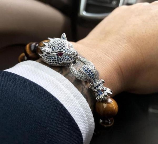 Bracelets de charme McLlroy Tiger Bracelet Stone Men Women Luxury Dragon Clop Biço Madeir