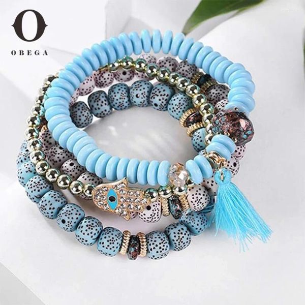 Очарование браслетов obega 4pcs set handmake beadmake beadered bracelet Bracelet Tassel Gold Color Beads Option опция акрило