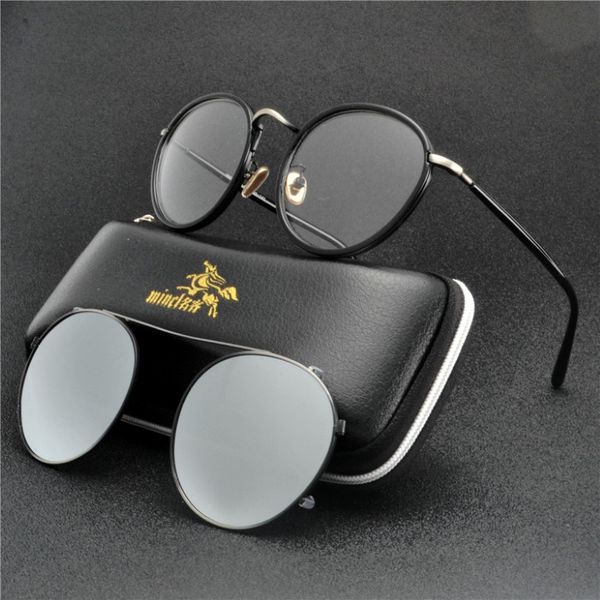 Óculos de sol MinCl Round Clip para homens polarizados TR90 Metal Spectacle Frame Myopia Prescription Glasses Women NX 2461