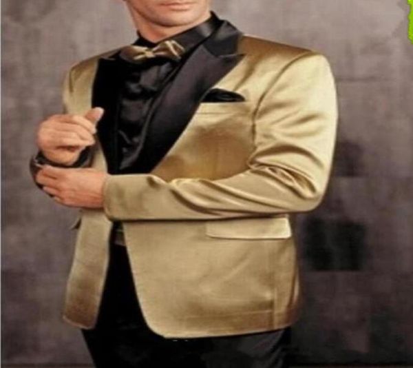 Новая кнопка Gold Jacket Black Brants Groom Tuxedos Peak Late Groomsman Men Men Prom Blazer жених костюмы костюмы keackpantstie 15569344