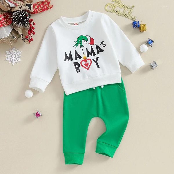 Roupas conjuntos de roupas infantil garoto de Natal Mamas Mamas Love Sweatshirt Top Cintura elástica Calças casuais Conjunto de natal engraçado Roupas