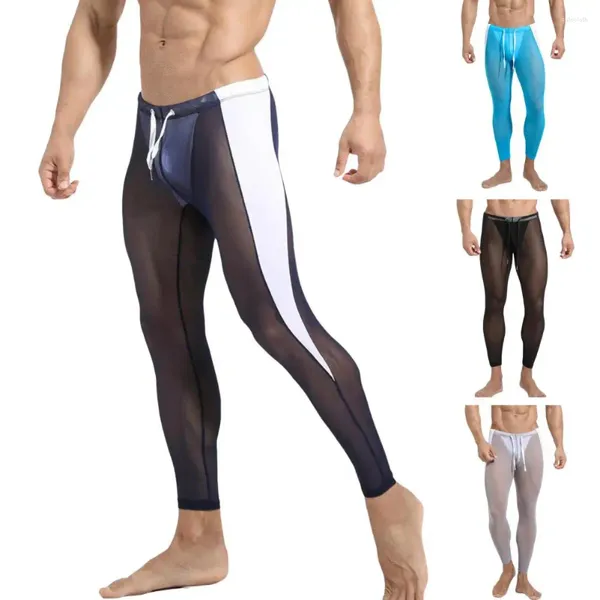 Erkekler Pantolon Sport Meth Ultra-İnsit Elastik See-Through See-Through Searstring Bel Düz Renk Sıska Eğitim Bisiklet Sweatpants Fitness Pantolon