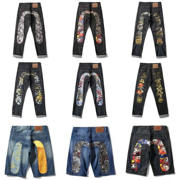 Evisue Jeans M-förmige Stickerei Designer Jeans Mode Evisue Short Jeans Straße Rohr Weitbein Hosen Hip Hop Ev Jeans Y2K Edge Street Size 28-40 967