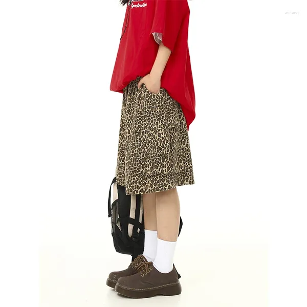 Женские шорты лето винтажный стиль высокие грузовые брюки талия леопардовые печатные изделия.