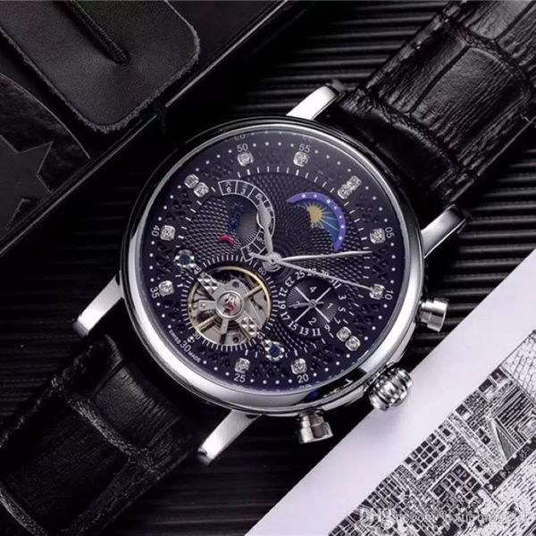 Assista de moda Homens Assista Skeleton Tourbillon Winding Hands Mechanical Automatic Watch Classic Natural Leather Watches Gentleman Business 292s