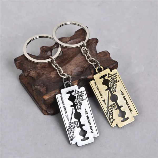 Fashion Hip Hop rock band Judas Priest Blade Razor Shape Key Chain Chain Men Metal Keycring Keyring Gioielli Chaveiro 1pcs 240506