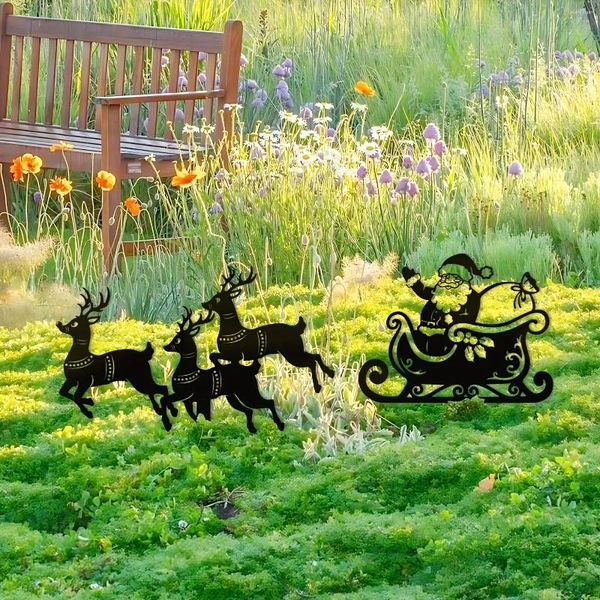 Decorazioni da giardino 2 pezzi Metal Outdoor Christmas Decor Pieno Reindeer Sleigh Silhouette Yard