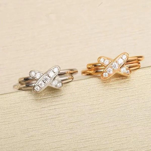 Ringos de cluster 925 prata dourada de prata Europeu e americano Cross Cross Rose Gold Temperamento feminino Moda Brand Jewelry Gifts