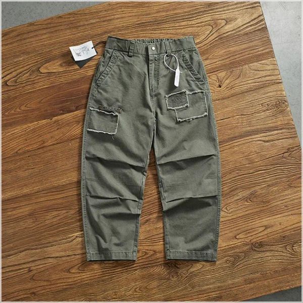 Pantaloni maschili giapponese intrecciato in cotone retrò turistico sciolto uomini patch micro-cone casual