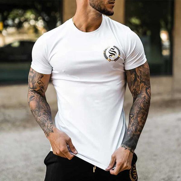 T-shirt maschile nuove magliette da ginnastica da uomo Sport Cotton maschio bodybuilding allenamento maglietta magro