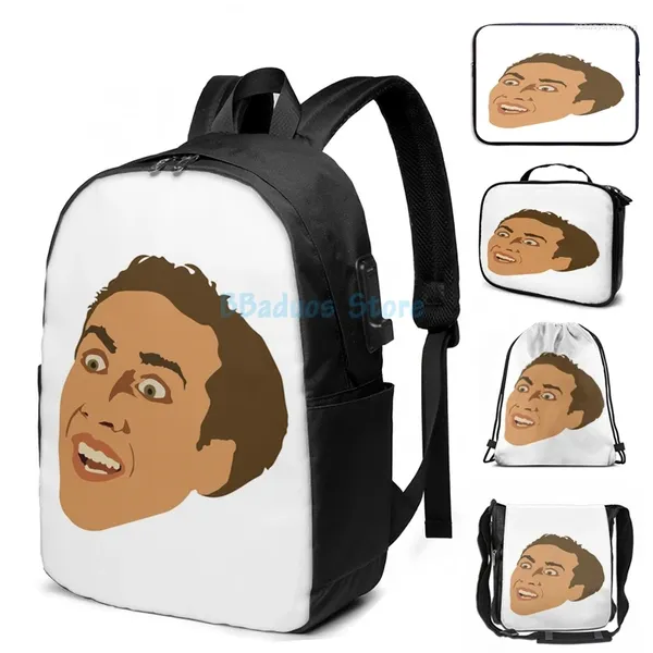 Zaino Funny Print grafico Crazy Cage USB Charge Men School Borse Women Bag Travel Laptop