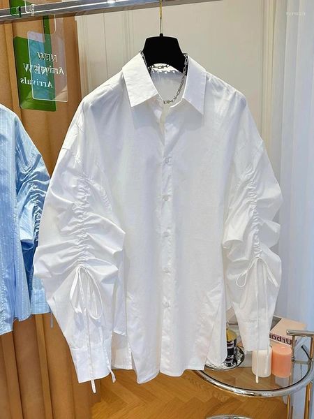 Женские блузки шикарные дизайн весенняя белая рубашка женские топы моды офис свободный блуз с длинным рукавом рюша