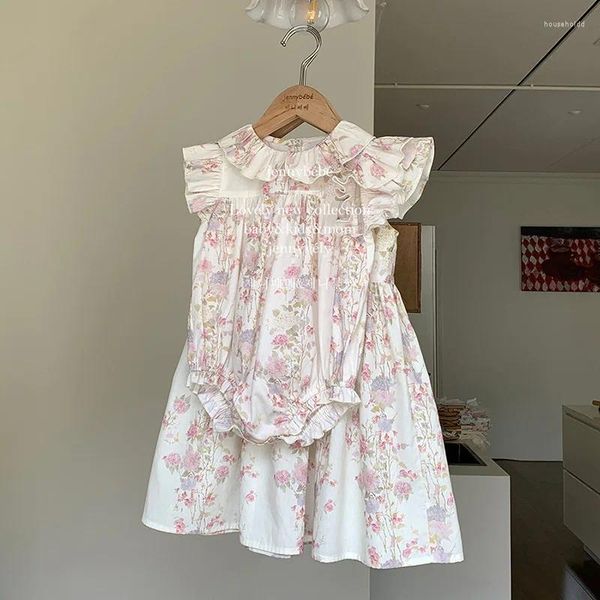 Vestidos de menina doces meninas florais vestidos de verão algodão respirável crianças irmãs de uma peça de peça de peça nascida macacão macacão macacão