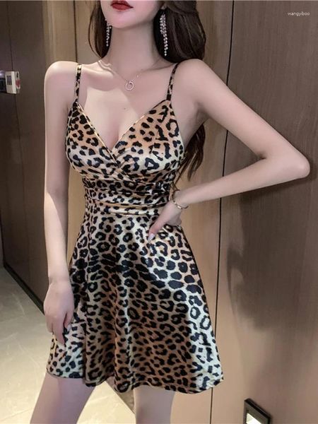 Vestidos casuais verão clássico leopardo impressão chique na cintura slim