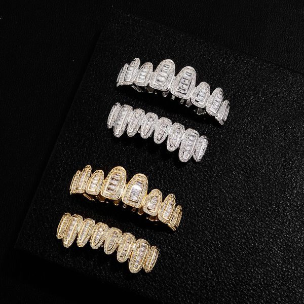 Goldplattierte vereisere cz mund zähte Diamant grillz Zahnkappen Grill Set Männer Frauen Vampire Grill Rock Punk Micropavavavavavavavist Zircon Eckzähne für Männer HipHop Schmuck