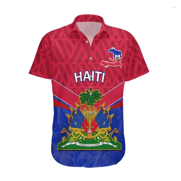 Herren lässige Hemden 3d gedruckter Hawaiianer für Männer Haiti Kroatien Flagge Waffenmantel Trendy Kid Ayiti Tops Street Frauen Kleidung