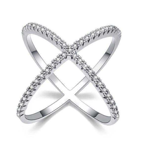 Design Diamso di lussuoso micro pavimentazione Impostazione di anelli di dito a forma di grande X Gioielli per le donne 321U
