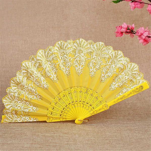 Produtos de estilo chinês Retro dobrável ventilador de mão plástica fã de artesanato branca festa de casamento chinês pano de dança fã dobrável fã de mão novo