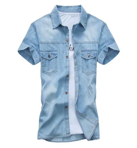 Marca de verão camisa de jeans de algodão de manga curta colar de manga curta camisas masculinas casuais slim fit men039s jeans camisetas quimise homm6219370