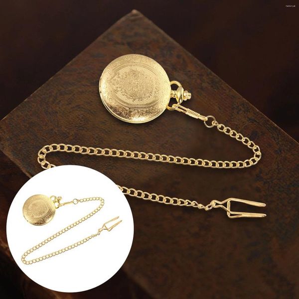 Taschenuhren sehen Retro geschnitzte Halskette Accessoire Legierung Goldene Farbe