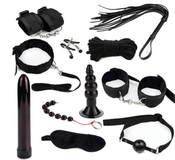 Prodotti sessuali slave anale vibratore set bdsm bondage maschera giocattoli flirt mani bavaglio gag corda tappo giocattoli sessuali di vetro per coppie y181022836396