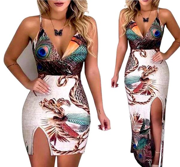 Neueste Frauen ärmellose boho floral long Maxi Kleid Ladies Sommer Sundress Holiday Peacock Print Bleistift Kleider Drop9717756