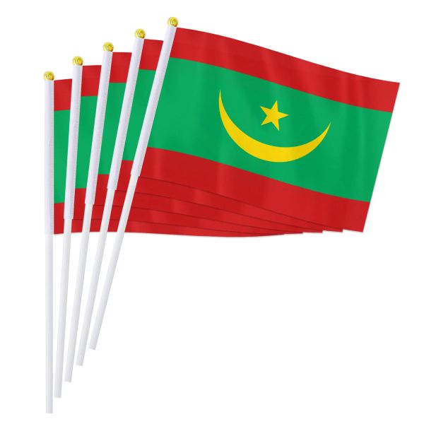 Accessori Pterosaur 14*21 cm Mauritania Flag a mano, bandiera nazionale mauritana mondiale paesi africani detenuti in piccola bandiera ondeggiata, 50/100pcs