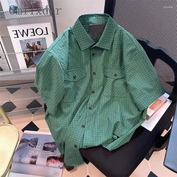 Camisas casuais masculinas Estilo preguiçoso americano Lazy Green Plaid Workwear