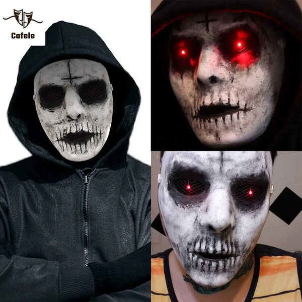 Masches da festa Cafele Demon Killer Mask Mask Red LED Eyes Glowing Eyes Play Horror Halloween Makeup Q240508