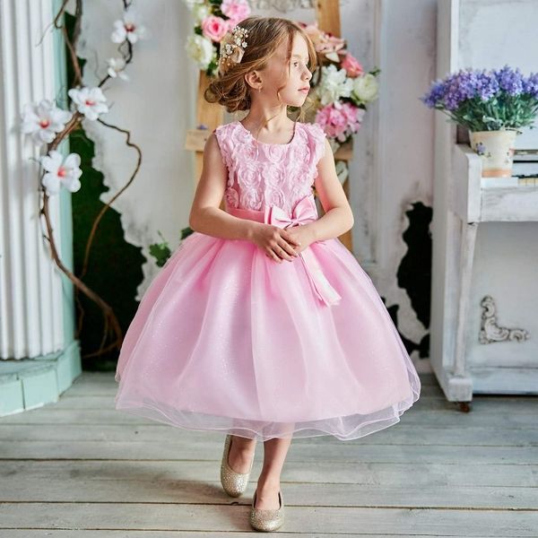 Girl Sleeveless Lace 3D Flower Tutu Holiday Princess Dresses