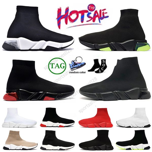 Casual Shoes Designer Frauen Paris Sock Strick Männer Geschwindigkeiten Graffiti Weiß schwarzer klarer Schnürsocken Mesh Speed Trainer Platten-Formete Sneakers Tennis-Laddienste