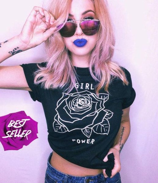 Moda nova cartas de energia feminina Impressão Mulher camiseta Big Rose Flower Print