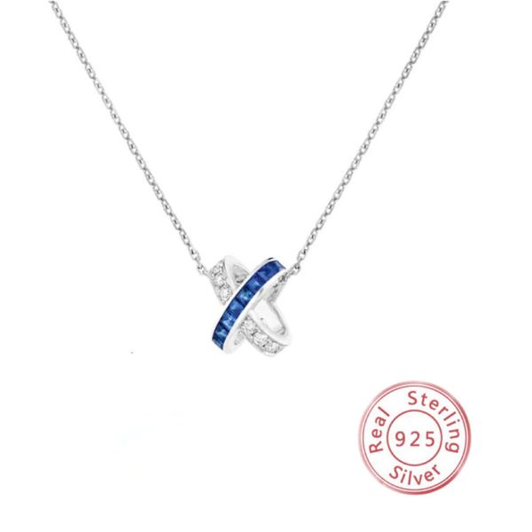 Franch Marke Schmuck Sterling Sier Blue Gemstone Cross x Anhänger Halskette Jeux de Liens