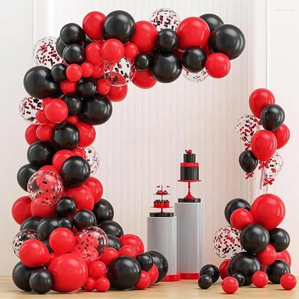 Decoração de festa balões vermelho kit de arco de guirlanda preto confete de látex balão aniversário de formatura