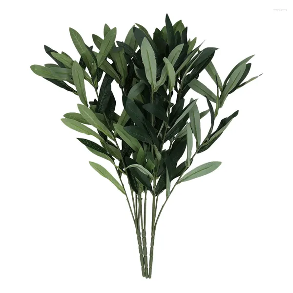 Flores decorativas 3 PCs Plantas de simulação de folha de oliveira artificial Faux Plantas de simulação de mesa de jantar verde folhas falsas vegetação de plástico