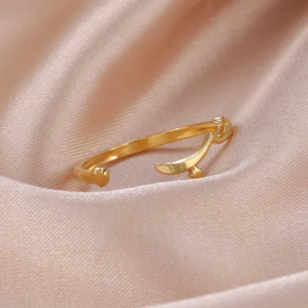 Anéis de casamento Skyrim Stainless Stoneless Heart Ring Arabic Color Gold Rings Ajusta Ajuste Ame O amor de joias islâmicas muçulmanas Presente de casamento para mulheres