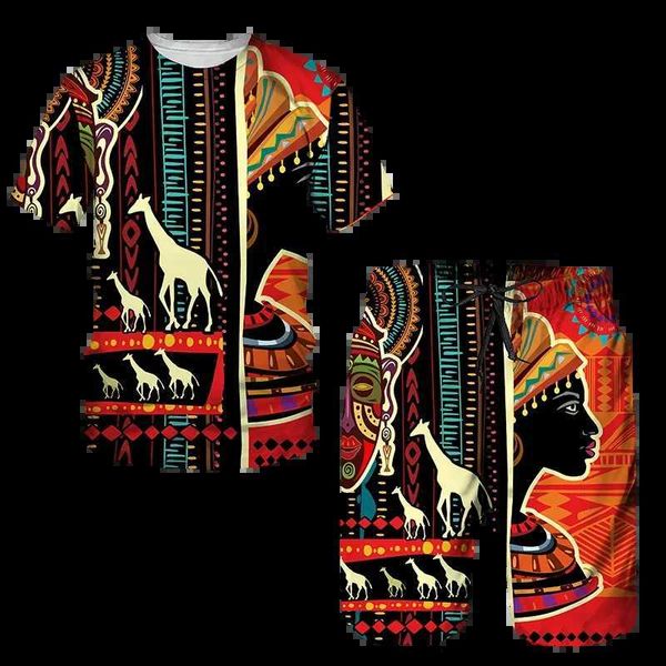 Tute da uomo Nuove tuta da uomo estate popolare in stile africano 2 pezzi set rotondi sciolti t-shirt set da uomo set set da uomo set uomini vestiti t240507