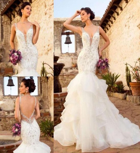 Kitty Chen 2019 Mermaid Saias camadas de noiva vestidos de noiva de renda com miçangas v vestidos de noiva Vestido de Novia Vestido de noiva6839148