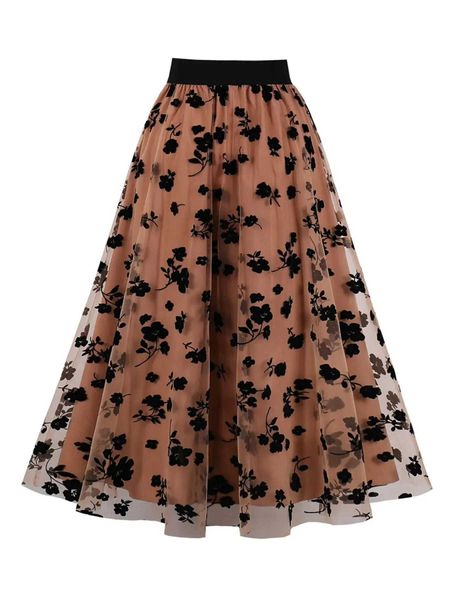 Skirts Europe and America Christmas Cross Border E-Commerce Network Double Layer Laminated Printing Waist Brack Flower Gaozi Ski Big Hel2405