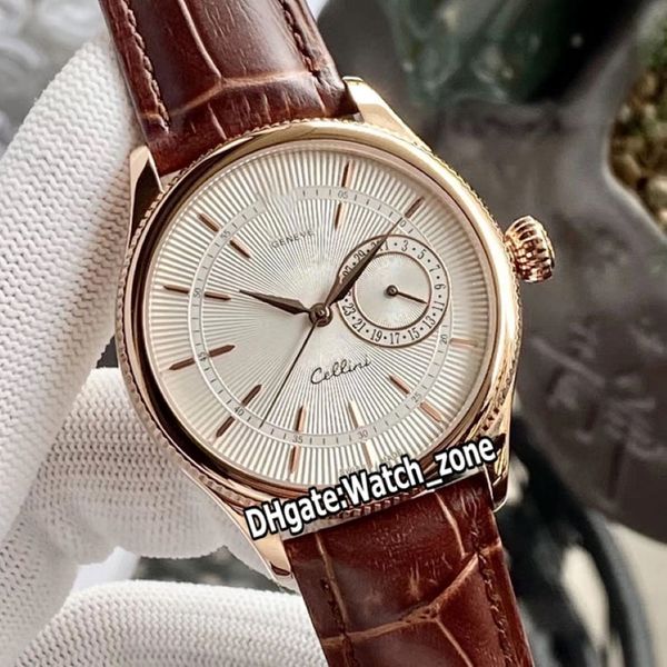 39mm Cellini Uhren Roségold-Hülle Datum 39mm 50515 M50515-0008 M50519-0011 Automatische Silbertextur-Zifferblatt Watch Lederband 272H