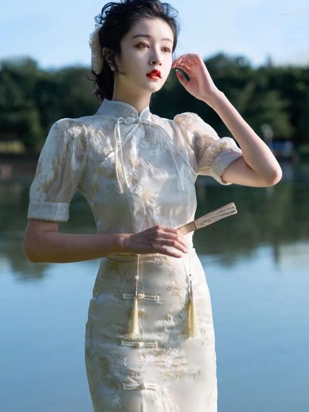 Vestidos de trabalho estilo chinês de 2 peças bordado borla bordada com manga curta de manga curta Top disco de fivela de fivela fada fada elegante feminina
