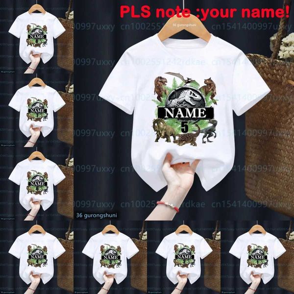 T-shirt Nota il tuo nome Nuovo film caldo Jurassic Park Regalo di compleanno 1-10 ° maglietta divertente Dinosaur T-shirt ragazzi magliette per bambini vestiti per bambini tops t240509