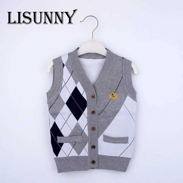 Sets 2023 Herbst- und Frühling New Childrens Jungen Pullover Weste Kleidung Normales Muster Spleiß Mantel Baby Baumwolle Dicke Oberseite Strickjacke Q240508