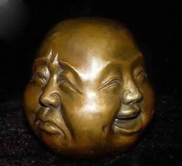 Esculturas colecionáveis raros chineses tibete bronze 4 faces buda head estátua figuras 5x6cm