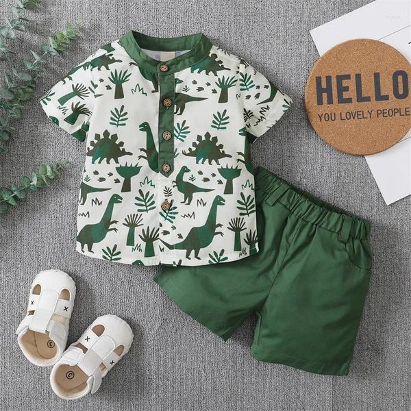 Set di abbigliamento per bambini bambino outfit estivo a maniche corte top bottoni pantaloncini elastici set boys da 2 peps vestiti boho stile boho