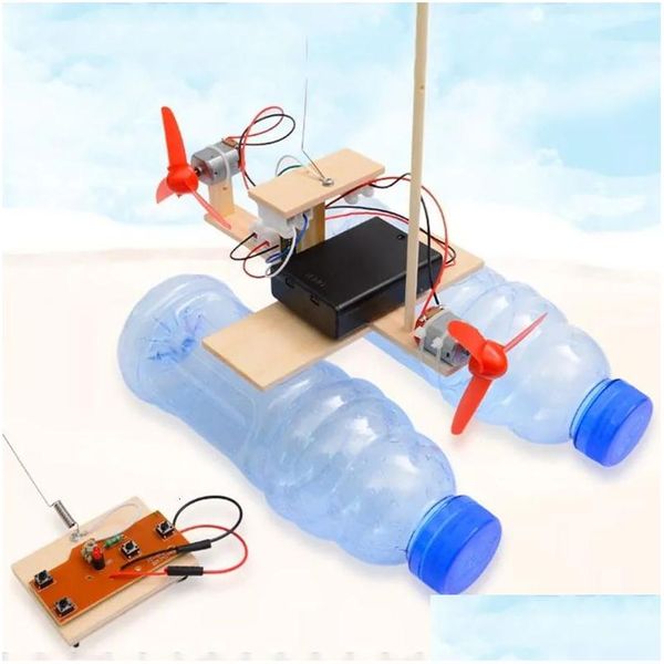 Barche elettriche/rc elettricrc in legno rc barche giocattoli assemblaggio remoto giocattolo educativo kit di esperimento scientifico 231010 dh3cx