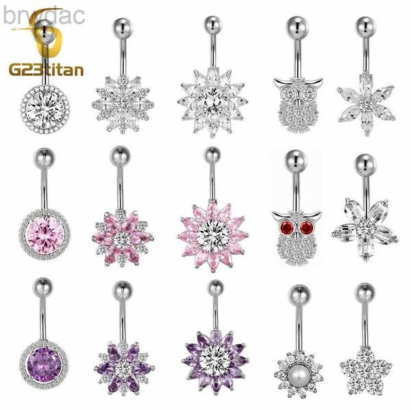 Nabel Ringe Silber Farbe Bauchnabel Piercing Schmuck 14g G23 Titanium Langhantel Bauch Ohrring Kristall Navel Ringe Sexy Frauen Strand Accessoire D240509