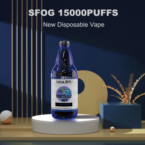 SFOG 15000 Puffs 15k Puff Dispitável Vape Vape Vaperizer Mini Ecigs Vapor Mod POD Crystal Bar e Sigs Good Vape Juice 2% 5% de nicotina recarregável tipo C wape smoke